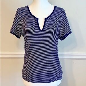 URBAN OUTFITTERS V-Neck Trim Navy Stripe Top L